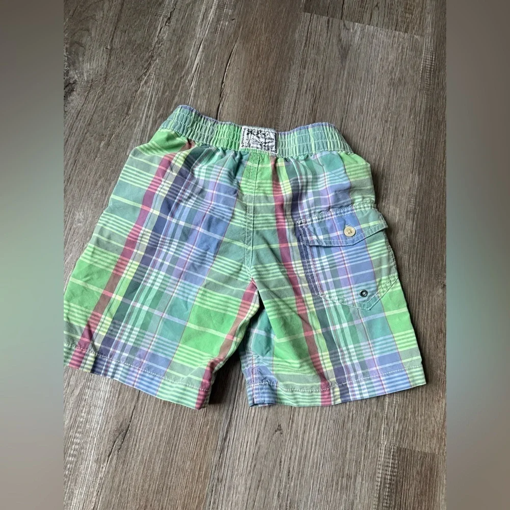 Polo Ralph Lauren Plaid Green Blue Swim Shorts Swim Wear Kids Size 5